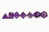 Swirling Purple Polyhedral Dice Set with Gold Numbers