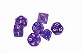 Glow in the Dark Sparkling Purple Polyhedral Dice Set with White Numbers