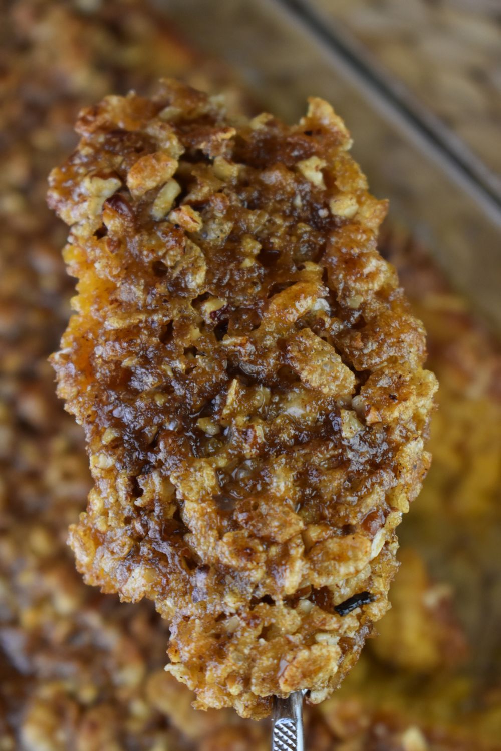 Sweet potato casserole with canned yams has a decadent pecan topping that takes it from good to great.