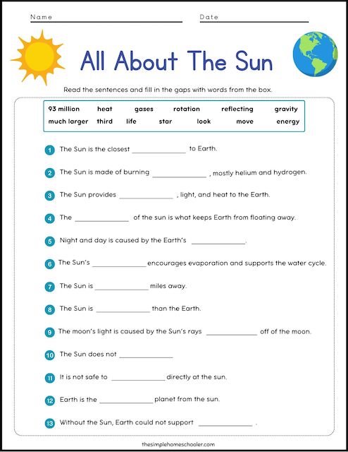 Free All About The Sun Worksheet Packet! - The Simple Homeschooler