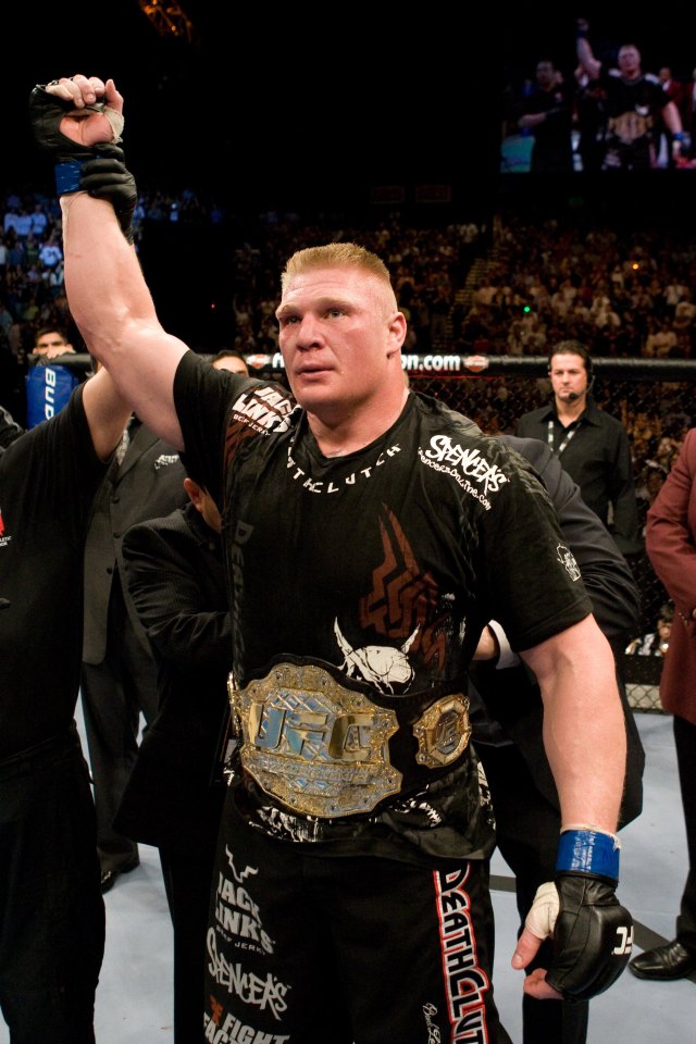  Lesnar won the UFC title after beatin Randy Couture