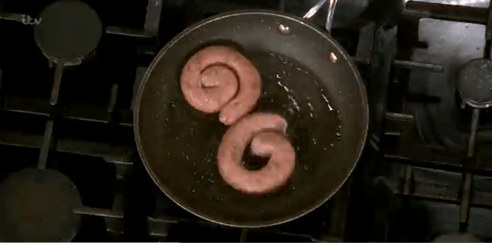 James fried the sausages on one side to give them colour