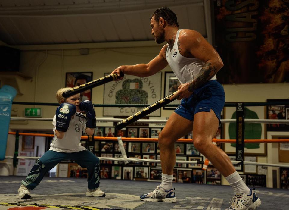 Conor Jr training at Sutcliffe's gym with dad Conor