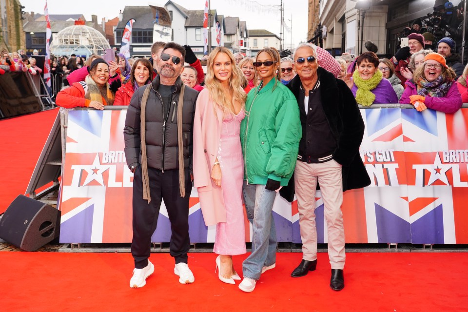 Simon Cowell, Amanda Holden, Alesha Dixon, and Bruno Tonioli at Britain's Got Talent auditions.