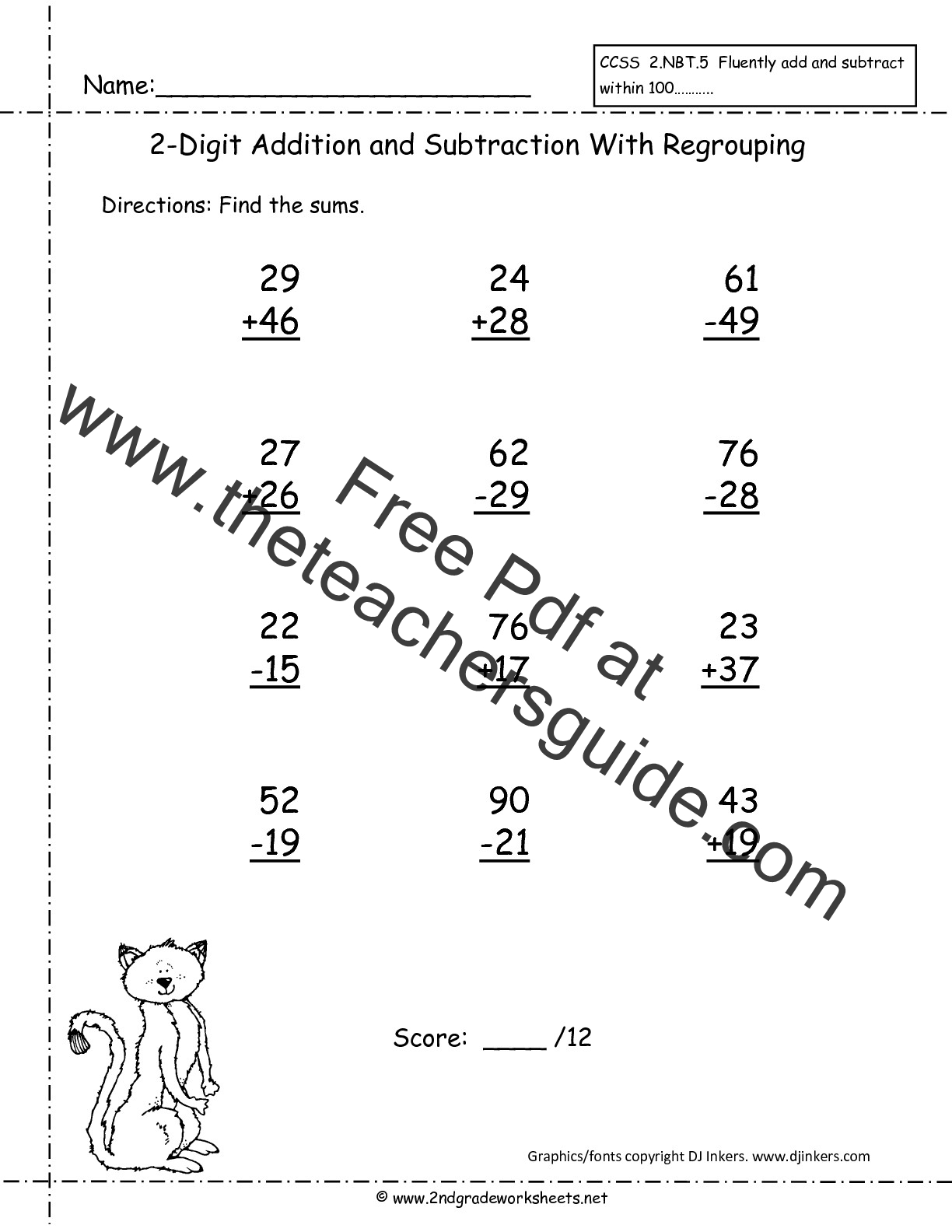 Two Digit Addition and Subtraction Worksheets from The Teacher's Guide