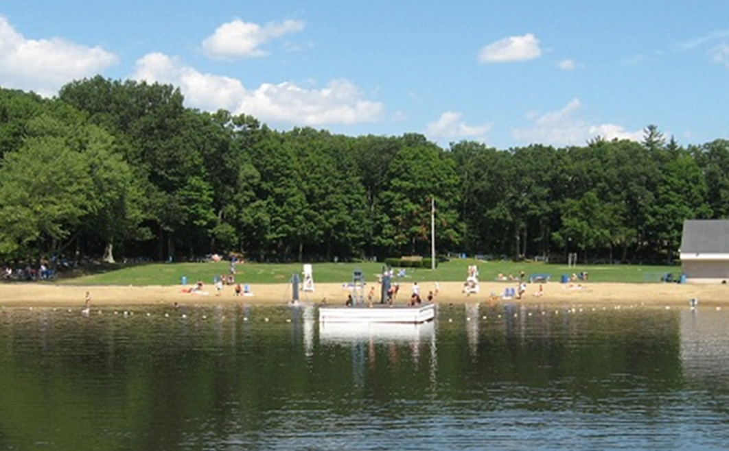 Swimming area of Woodtick Reservoir in Wolcott, CT