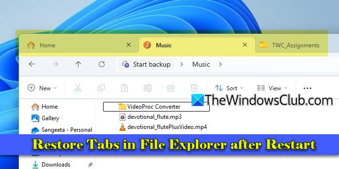 Restore Tabs in File Explorer after Restart in Windows 11