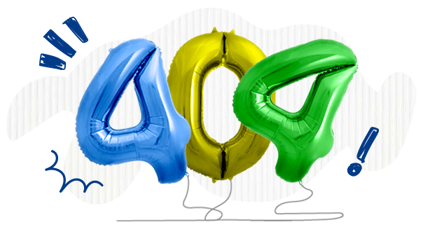 Picture of balloons spelling out 404.