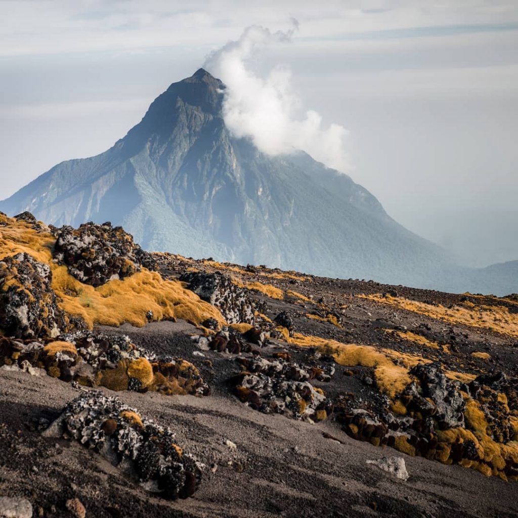 Mount Karisimbi borders the Democratic Republic of Congo and Rwanda.