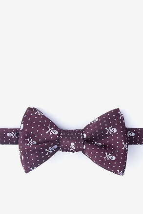 Skull and Polka Dot Burgundy Self-Tie Bow Tie