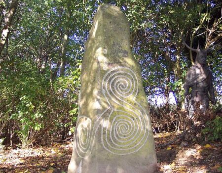 Preselli Bluestone monolith with handcarved spiral