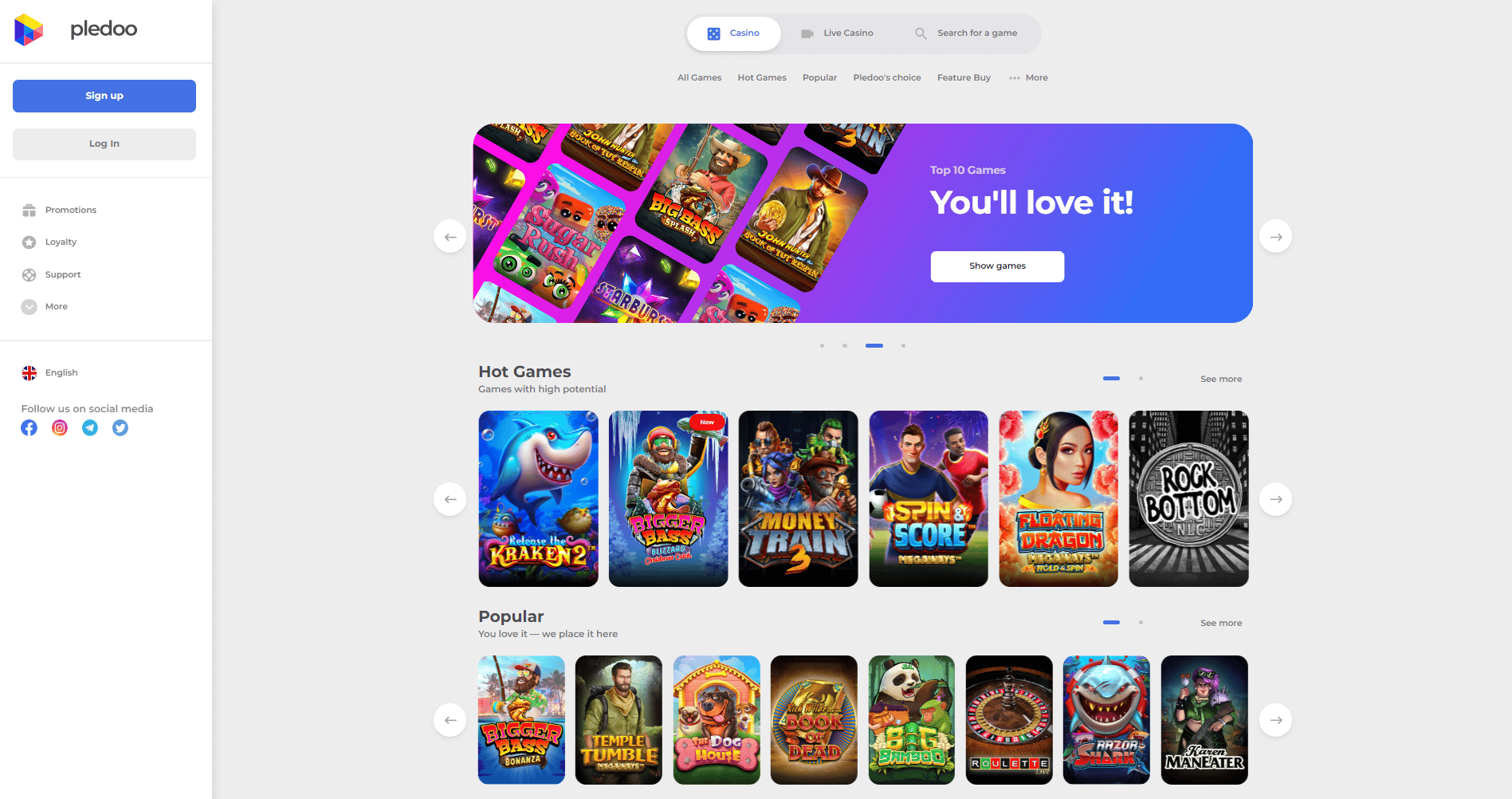 pledoo casino user interface