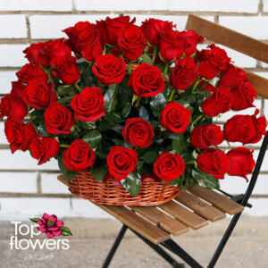 Basket of 51 red roses