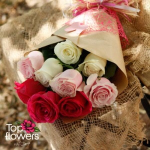 Classic bouquet | Gentle multi-colored roses