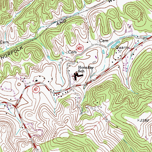 Topographic Map of Honaker Elementary School, VA