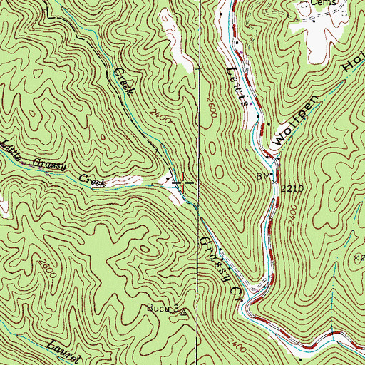 Topographic Map of Little Grassy Creek, VA