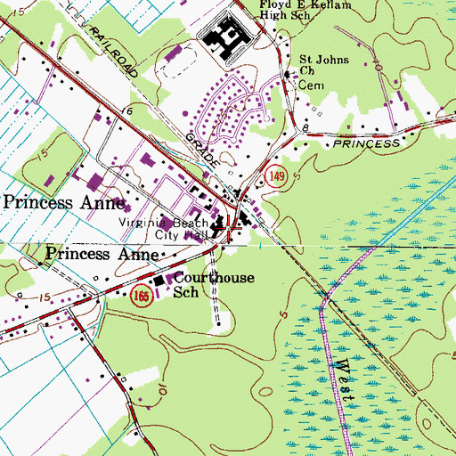 Topographic Map of Virginia Beach City Hall, VA