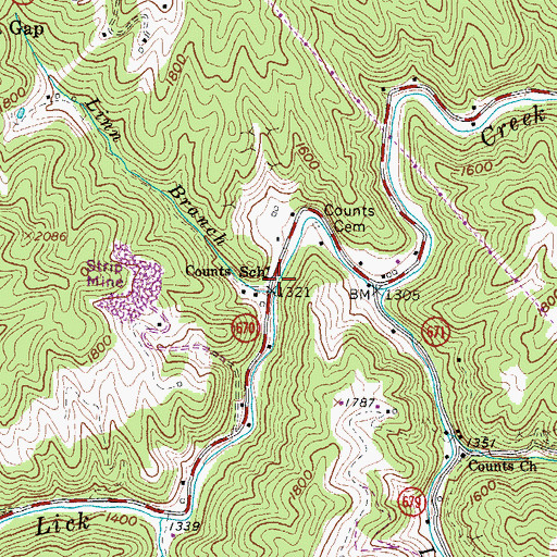 Topographic Map of Counts School, VA