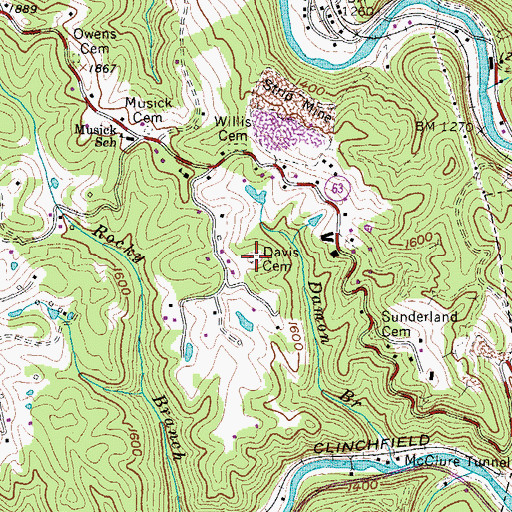 Topographic Map of Davis Cemetery, VA