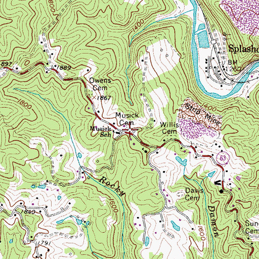 Topographic Map of Musick Cemetery, VA