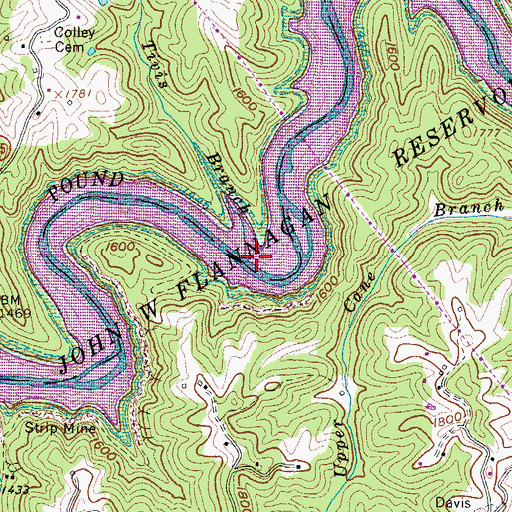 Topographic Map of Tivis Branch, VA