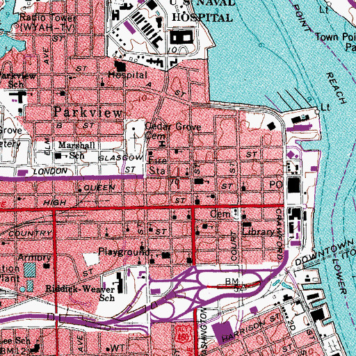 Topographic Map of Portsmouth Health Center, VA