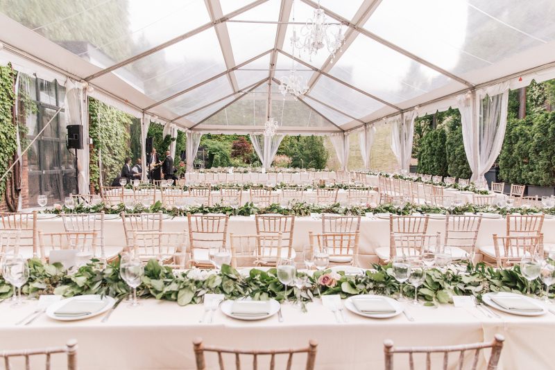 formal dinner reception setup with rectangle tables