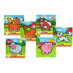 Teddies Mini puzzle dřevěné 9 dílků Moje první zvířátka pro nejmenší 15x15x0,8cm asst 6 druhů MPZ 12m+