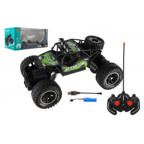 Teddies Auto RC Off-Road vypouštějící páru plast 26cm 27MHz dobíjecí pack+baterie se světlem zelené v krab.