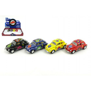 Teddies Auto Kinsmart VW Classical Beetle kov/plast 13cm na zpětné natažení 4 barvy 12ks v boxu