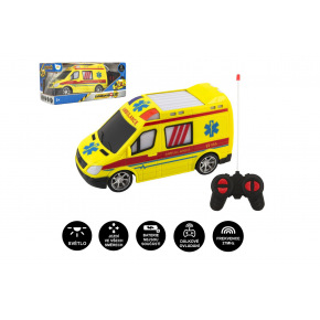 Teddies Auto RC ambulance plast 20cm na dálkové ovládání 27MHz na baterie se světlem v krabici 28x13x11cm