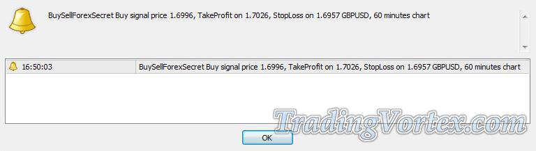 BUY/SELL Forex Secret - Signal Popup Alert Window