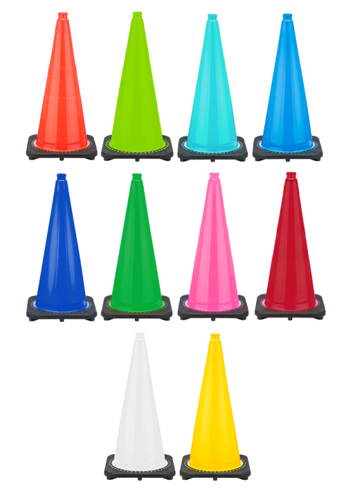 28" Color Traffic Safety Cone, 7 lb Black Base