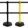 Outdoor Retractable Dual Line Belt Barrier Post, 11 ft Belt, Rubber Base