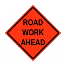 36" x 36" Roll Up Traffic Sign and Heavy Duty  Cross Brace - Road Work Ahead