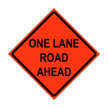 36" x 36" Roll Up Traffic Sign and Heavy Duty Cross Brace - One Lane Road Ahead