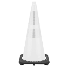 28" White Traffic Cone,  7 lb Black Base, w/4" & 6" Reflective Collars