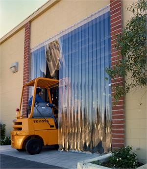 Clear plastic strip curtains for dock doors in Supermarkets.