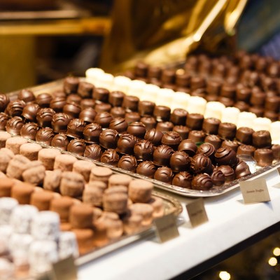 chocolates in a window in the evening. Zurich, Switzerland