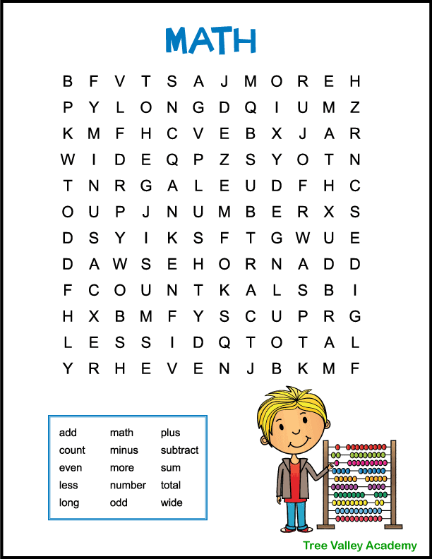 Printable Math Word Search