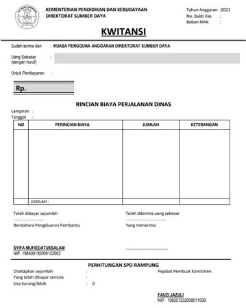 7 Contoh Kwitansi Dinas Pemerintah & Download Word Excel PDF