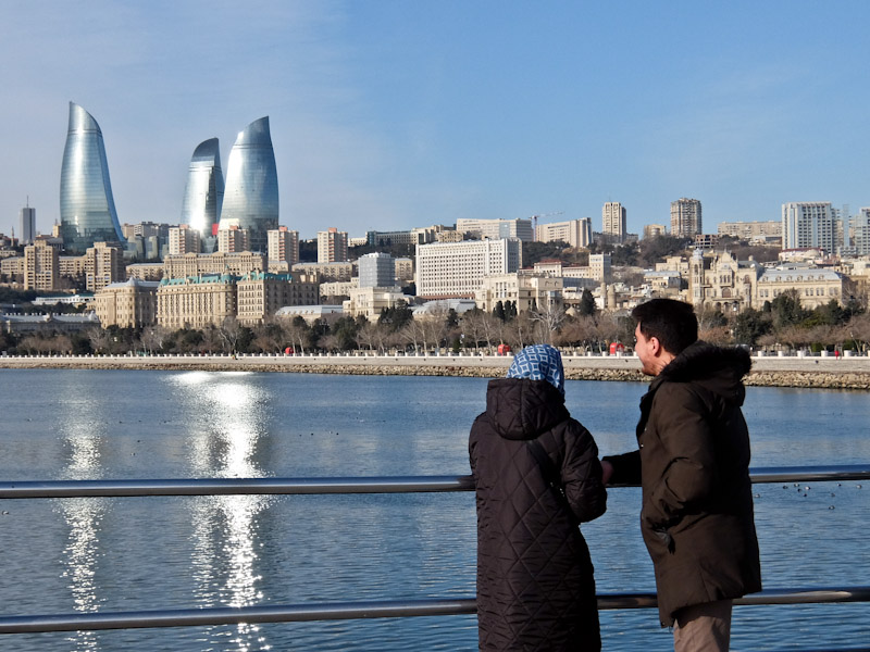 Baku Couple and Flame Towers