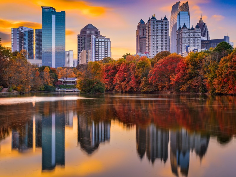 Piedmont Park skyline in autumn.