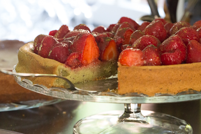 matcha and strawberry tart