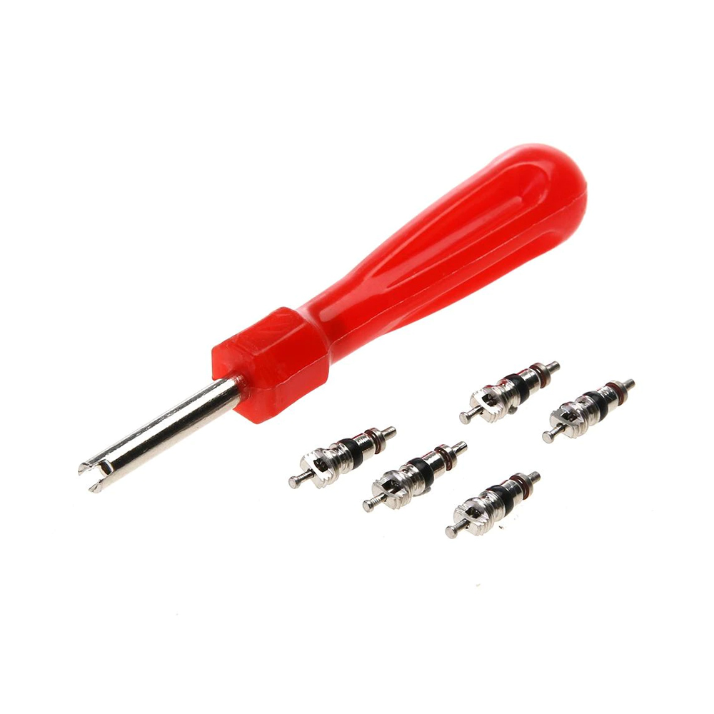 High Quality Tyre Valve Core Remover Tool + 5 Pcs Valve Core for Car, Motorbike, Bike, Truck, Bicycle & Auto