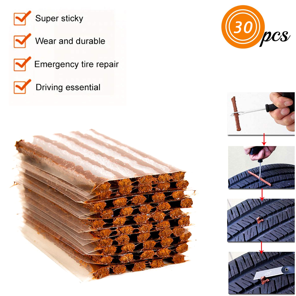 30 Pcs 100*6mm Tubeless Tire Puncture Repair Rubber Strips Mixing Glue, Tubeless Puncture Tyre Repair Strip for Auto, Car, SUV, Bike & Motorcycle