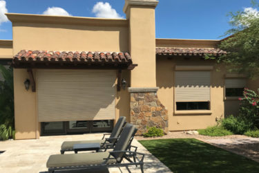 Rolling shutters on garage of a Tucson, Arizona home