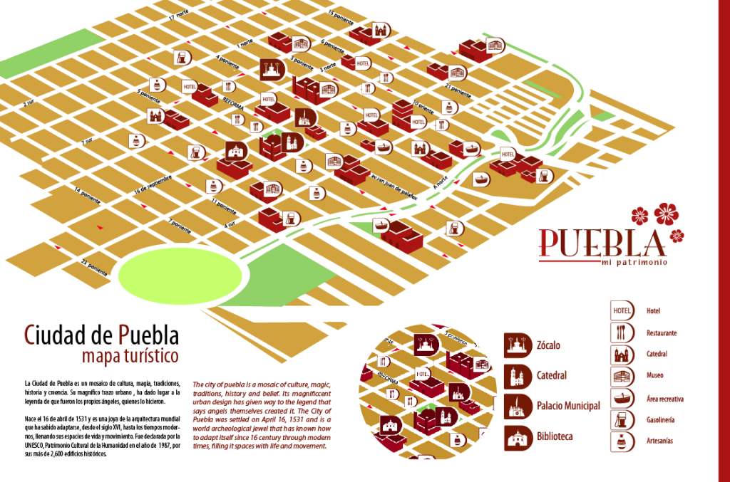 Mapa turístico del centro de Puebla