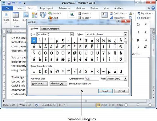 Специальные символы в word 2010