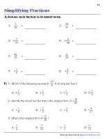 Simplifying Fractions Worksheets